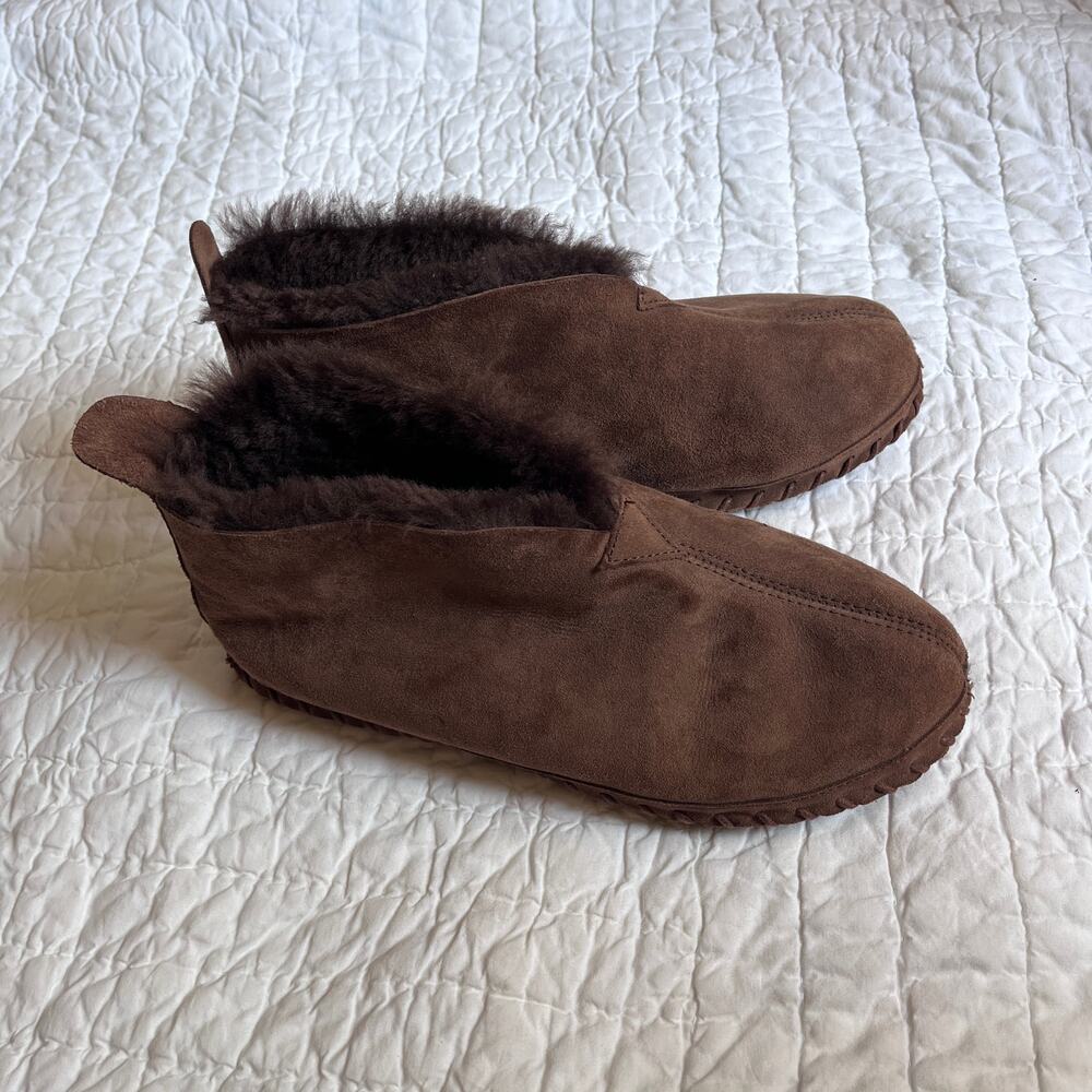 LL Bean Wicked Good Sherpa Lined Suede Slippers Men's 11 Wide Chocolate Brown